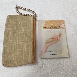Elegant Tan Clutch with Beaded Handle includes shea-gloves